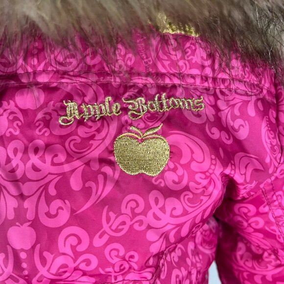 Vintage APPLE BOTTOMS pink gold fur lined hood jacket XL tie grommets puffer - Picture 5 of 10